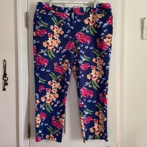 Lands' End Blue Floral Pants - Straight Leg